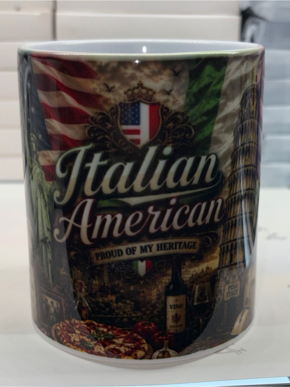 Italian American Heritage Ceramic Coffee Mug - Green Accents